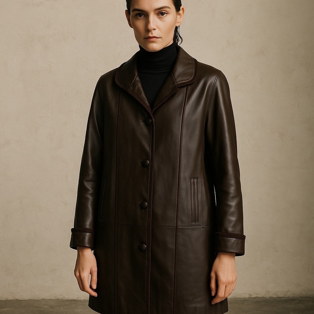Vintage Dark Brown Leather Jacket With Suede Detail